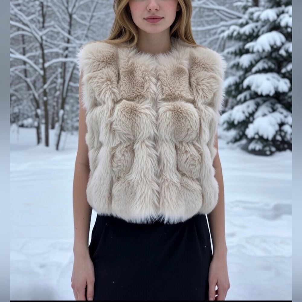 Max& Co Luxurious Rabbit Fur Cream Vest Size 00